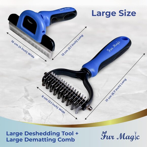 Large Deshedding Tool & Dematting Comb – Grooming Brushes for Dogs, Cats, Horses - Picture 7 of 9